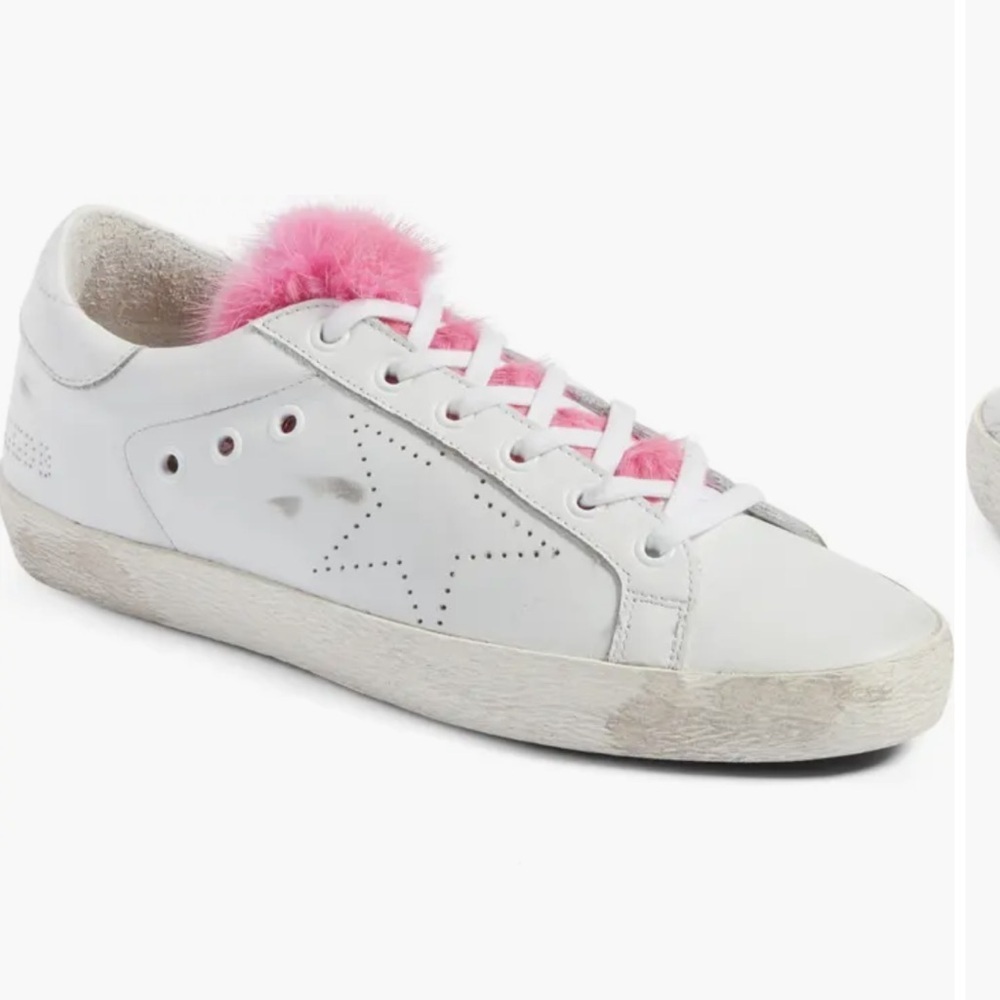 New Size 40 Golden Goose Superstar Sneakers White Leather Pink Mink Fur